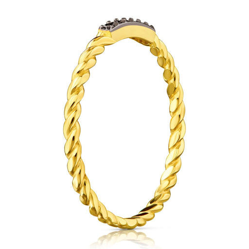 Inel Aur 8K cu Zirconii Negre - Eleganță Rotundă