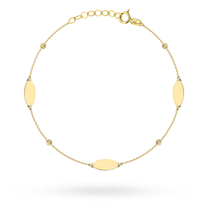 Brățară Aur 14K cu Plăcuțe Ovale și Bile Diamantate