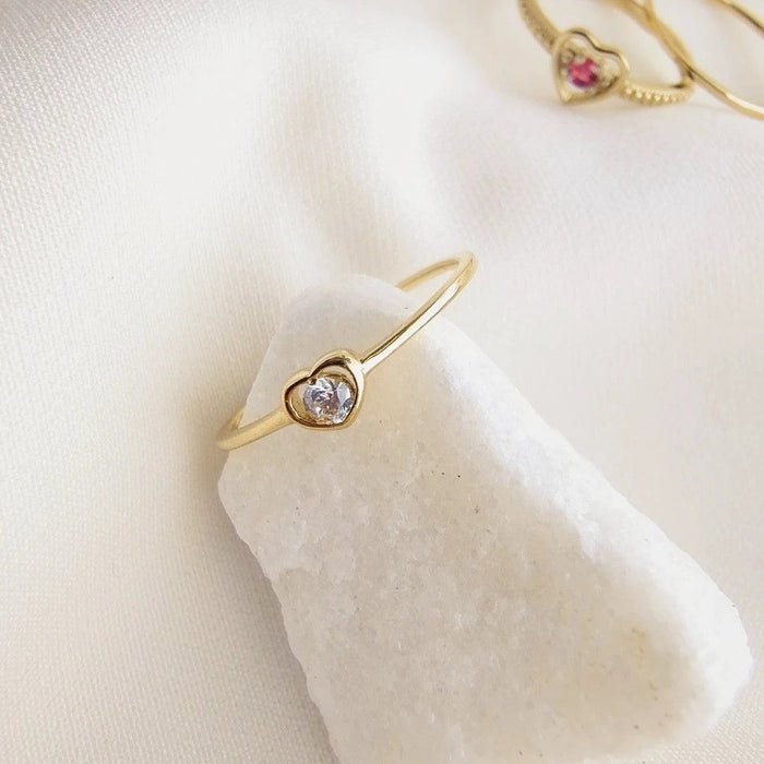 Inel Aur 8K cu Inimă și Zirconiu Alb - Eleganță Romantică