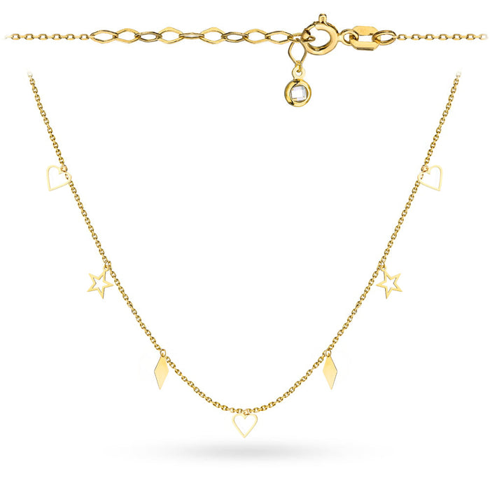Colier Aur 14K cu Stele, Rombe și Contururi de Inimă - Eleganță Românească