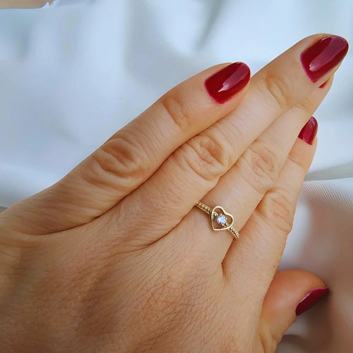 Inel Aur 8K cu Inimă și Zirconiu