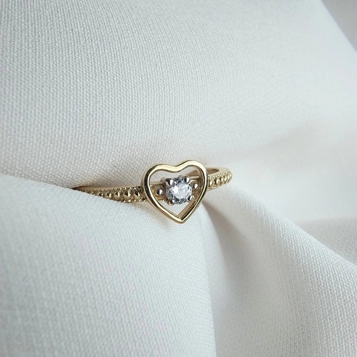 Inel Aur 8K cu Inimă și Zirconiu