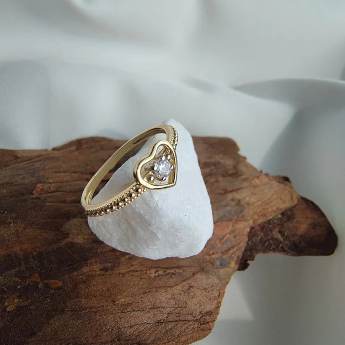 Inel Aur 8K cu Inimă și Zirconiu