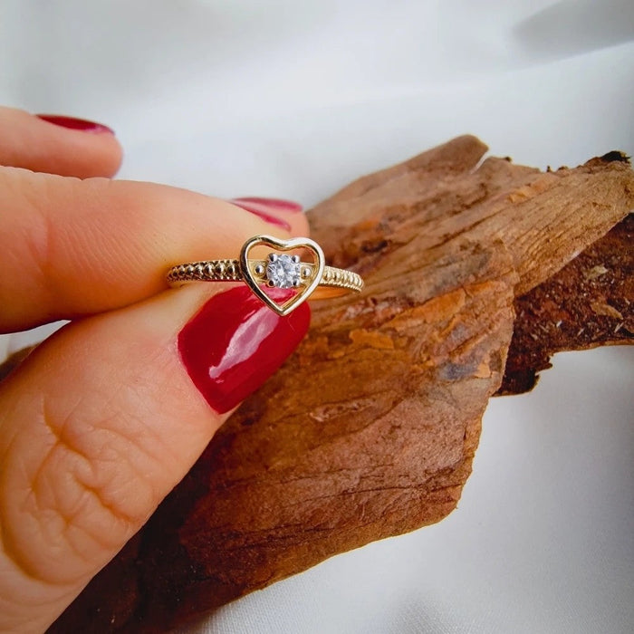 Inel Aur 8K cu Inimă și Zirconiu