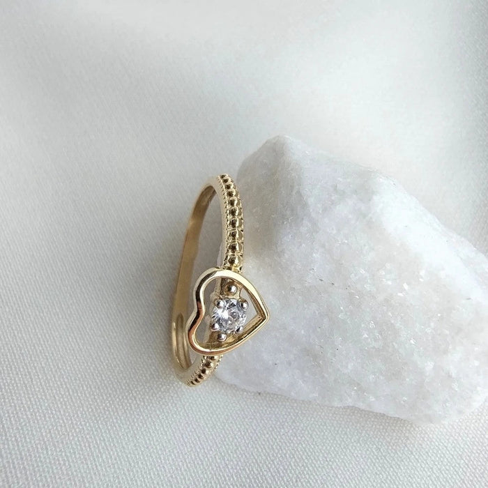 Inel Aur 8K cu Inimă și Zirconiu