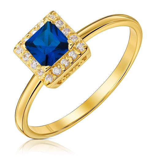 Inel Aur 8K Delicat Cu Piatra Albastră în Formă de Pătrat