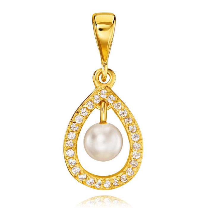 Pandantiv Aur 8K cu Perlă și Zirconiu - Eleganță Încântătoare