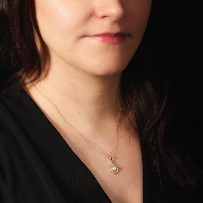 Pandantiv Aur 8K cu Perlă și Zirconiu - Eleganță Încântătoare