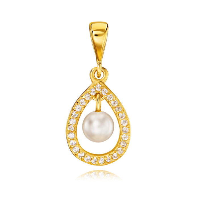 Pandantiv Aur 8K cu Perlă și Zirconiu - Eleganță Încântătoare