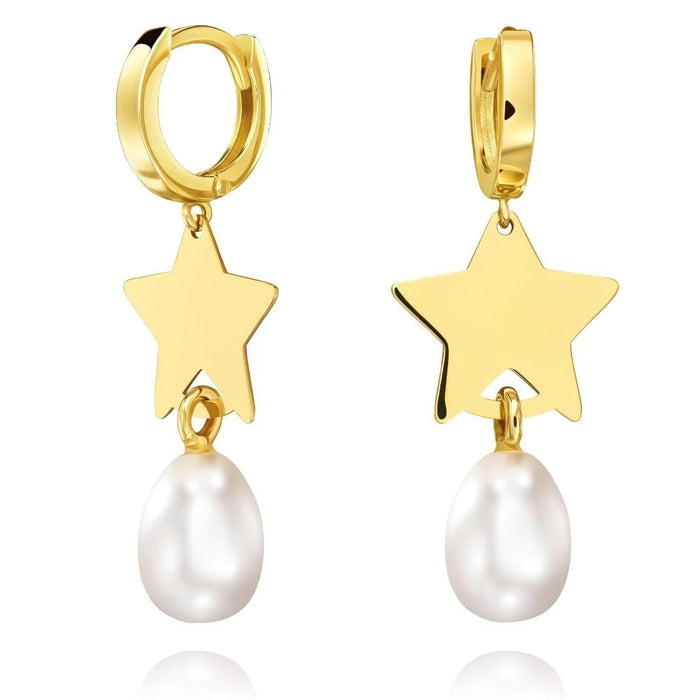 Cercei Aur 8K Perla și Stea – Eleganță Divină