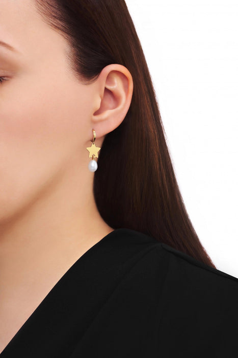 Cercei Aur 8K Perla și Stea – Eleganță Divină