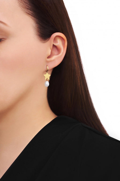 Cercei Aur 8K Perla și Stea – Eleganță Divină
