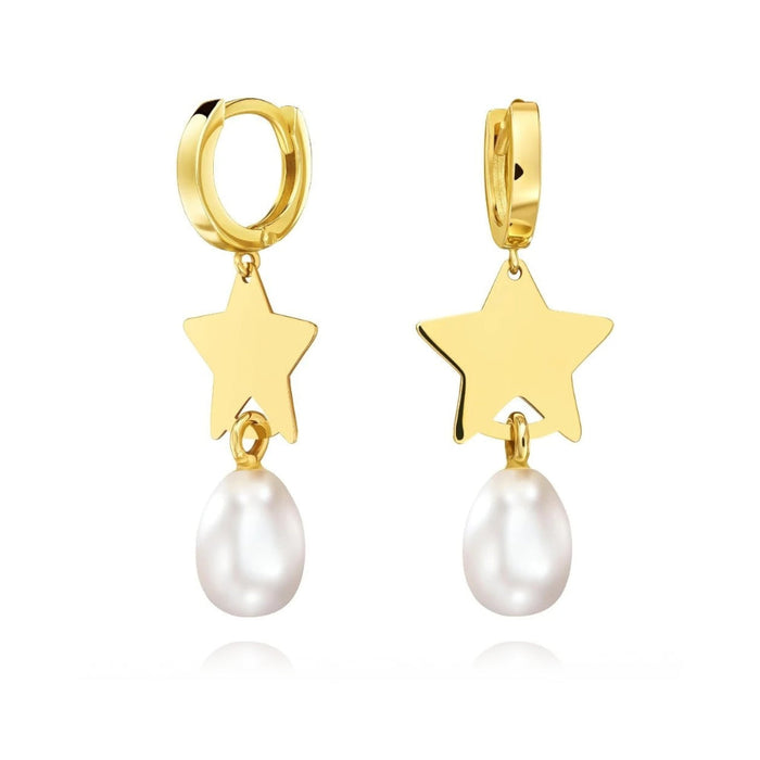 Cercei Aur 8K Perla și Stea – Eleganță Divină