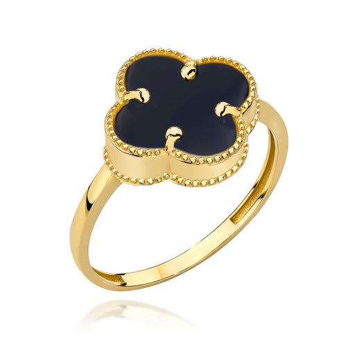 Inel Aur 14K Trifoi Negru - Eleganță și Noroc