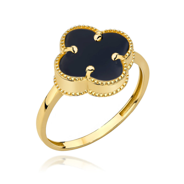 Inel Aur 14K Trifoi Negru - Eleganță și Noroc