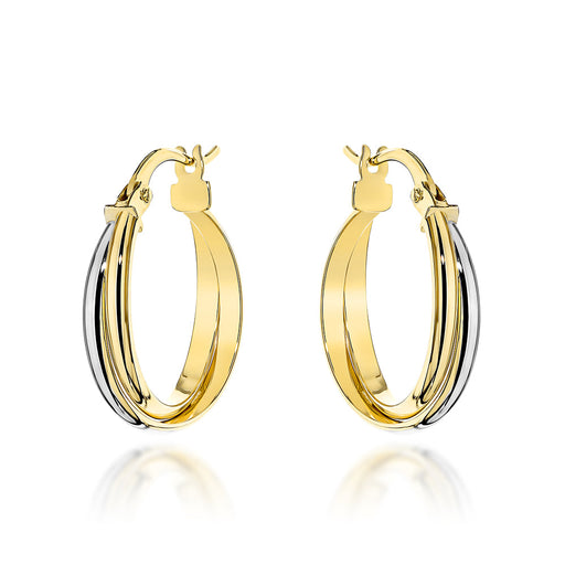 Cercei Aur 14K Rotunzi, Două Culori de Aur, Prindere Engleză