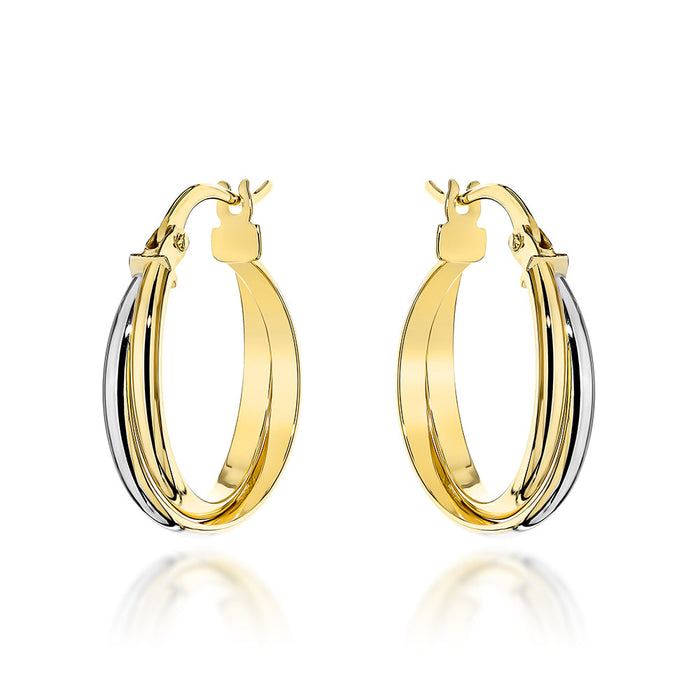 Cercei Aur 14K Rotunzi, Două Culori de Aur, Prindere Engleză