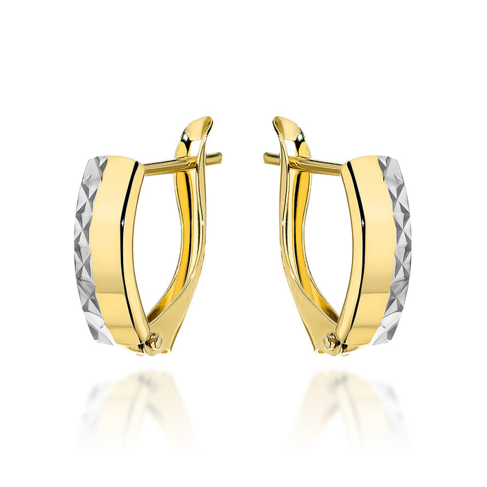 Cercei Aur 14K Rectangulari cu Finisaj Diamantat - Sistem de Prindere Englezesc