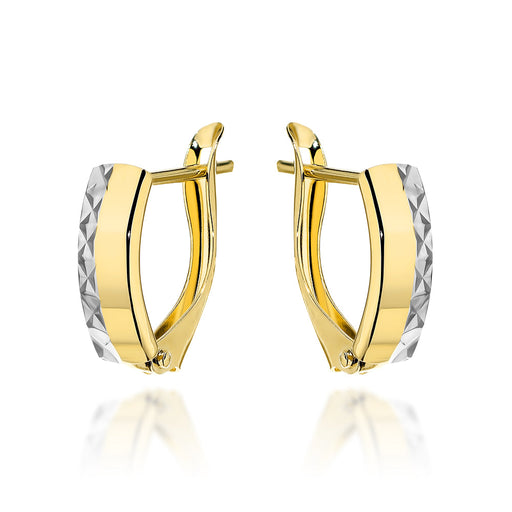 Cercei Aur 14K Rectangulari cu Finisaj Diamantat - Sistem de Prindere Englezesc