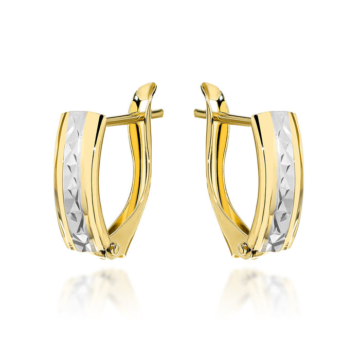 Cercei Aur 14K Rectangulari, cu Detaliu Fin pe Sistem Englezesc