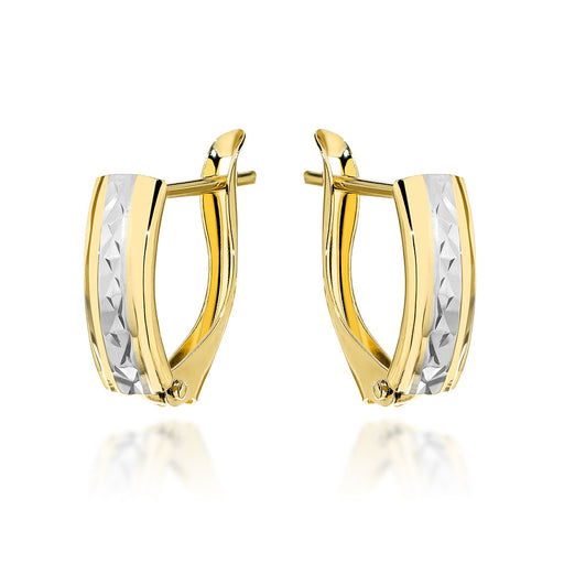 Cercei Aur 14K Rectangulari, cu Detaliu Fin pe Sistem Englezesc