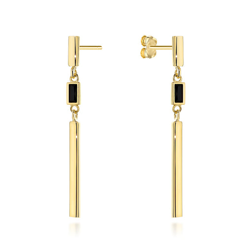 Cercei Aur 14K Baton Lung Cu Piatră Neagră - Eleganță Atemporală