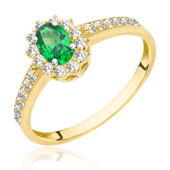 Inel de Logodnă Aur 8K cu Piatră Verde – Eleganță Atemporală