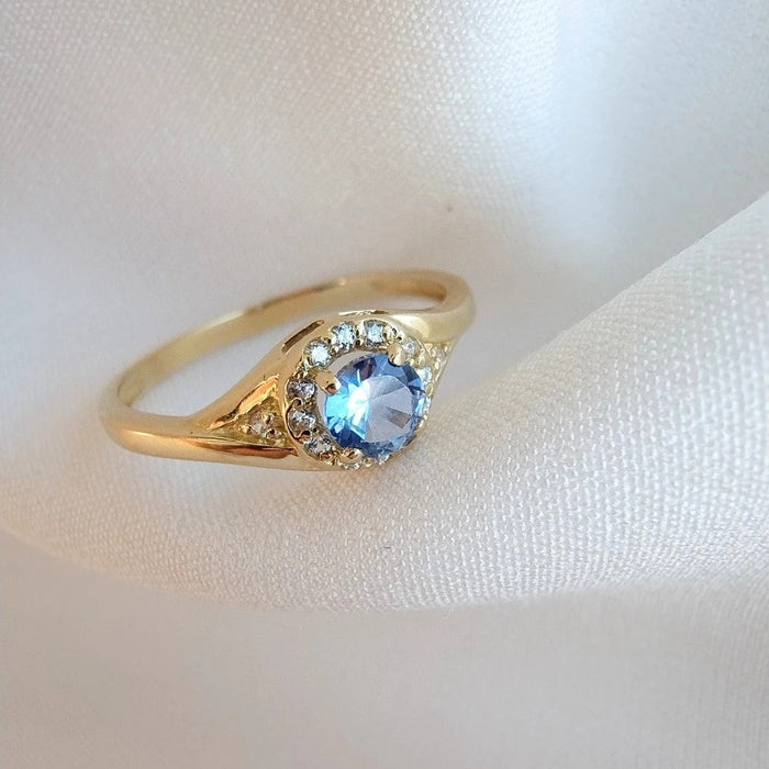 Inel de Logodnă Aur 8K cu Zirconiu Albastru - Eleganță Eternă