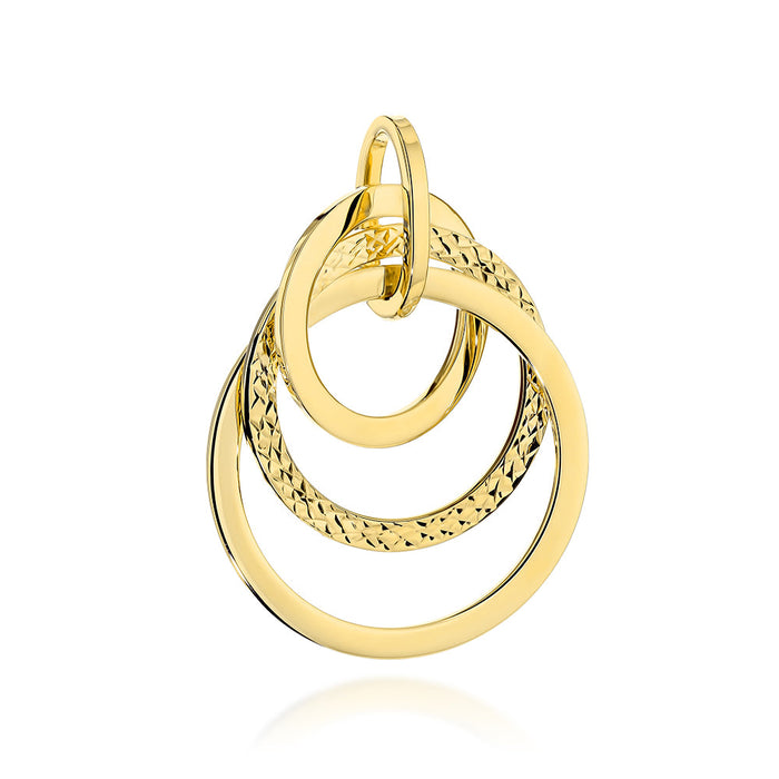 Pandantiv Aur 14K Cercuri Împletite, Finisaj Diamantat