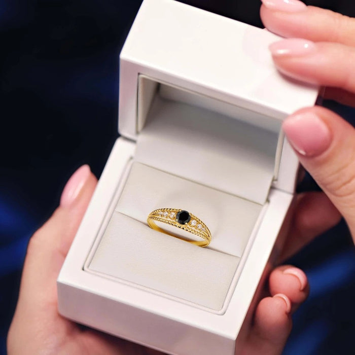 Inel Aur 8K cu Piatră Neagră - Eleganță Atemporală