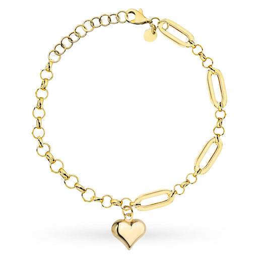 Brățară Aur 14K cu Zale Lungi, Inele și Inimă
