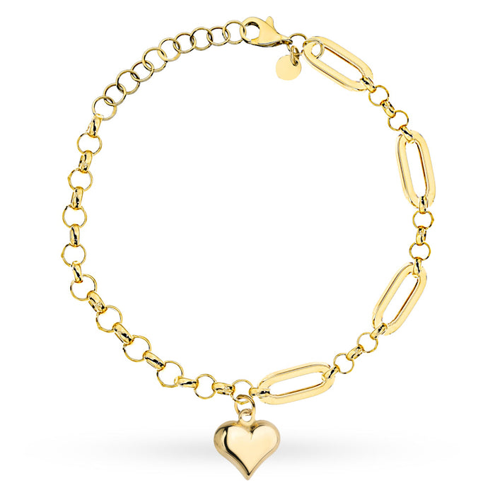 Brățară Aur 14K cu Zale Lungi, Inele și Inimă