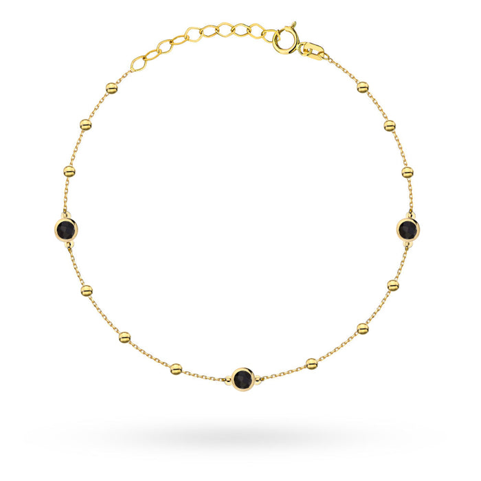 Brățară Aur 14K cu Bile Netede și Pietre Negre - Eleganță Atemporală