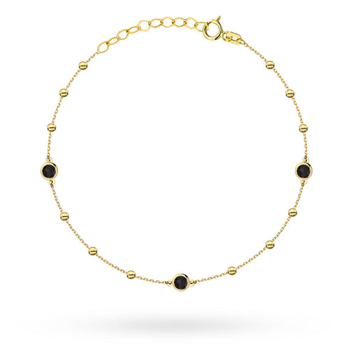 Brățară Aur 14K cu Bile Netede și Pietre Negre - Eleganță Atemporală