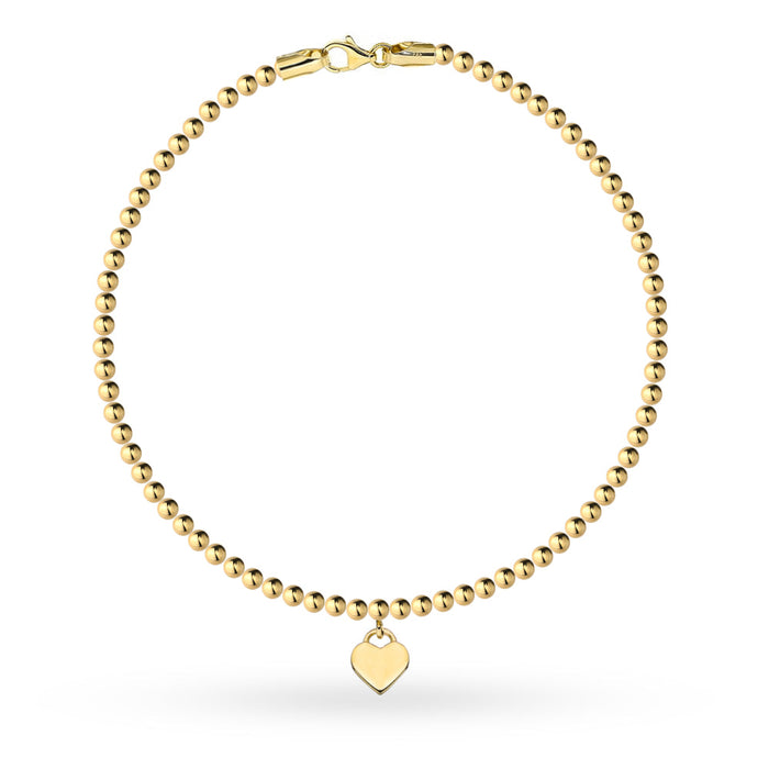 Brățară Aur 14K Cu Bile Netede și Inimă Suspendată
