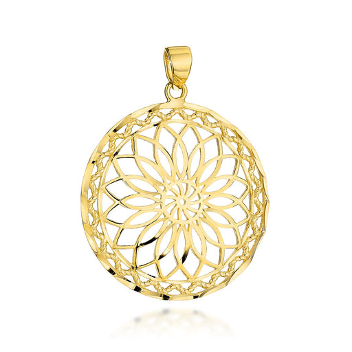 Pandantiv Aur 14K Floare Decupată în Cerc - Eleganță Atemporală