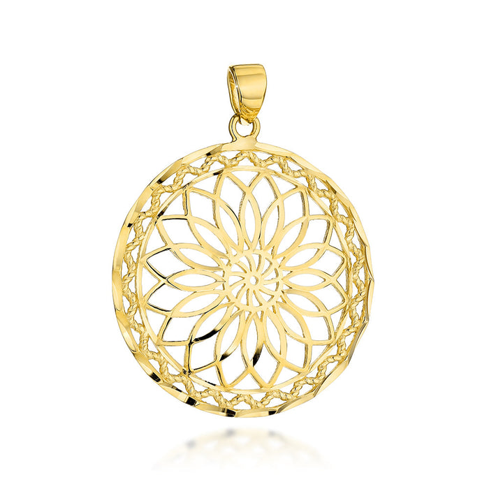 Pandantiv Aur 14K Floare Decupată în Cerc - Eleganță Atemporală