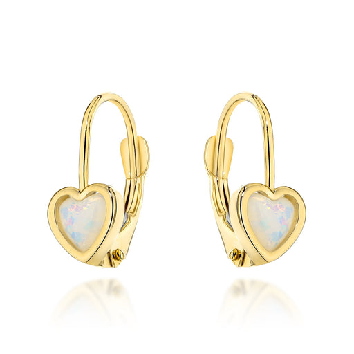 Cercei Aur 14K Inimioare cu Opalit pe Sistem Englezesc