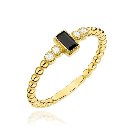 Inel Aur 14K Cu Biluțe și Piatră Neagră - Eleganță Subtilă