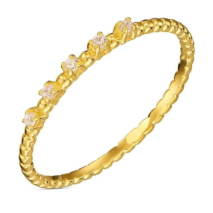 Inel Aur 8K cu Bile Albe de Zirconiu - Eleganță Subtilă