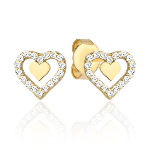 Cercei Aur 14K Inimă în Inimă cu Zirconii - Eleganță Pură