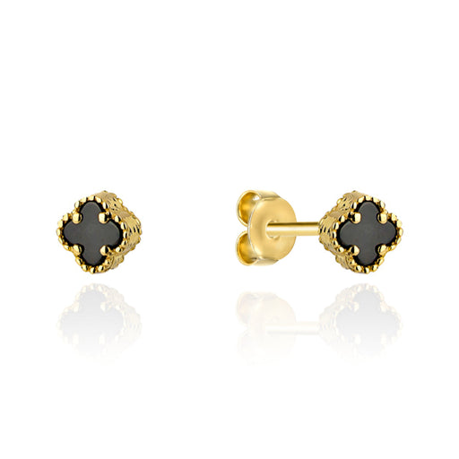 Cercei Aur 14K cu Trifoi Negru de 4mm - Eleganță și Noroc