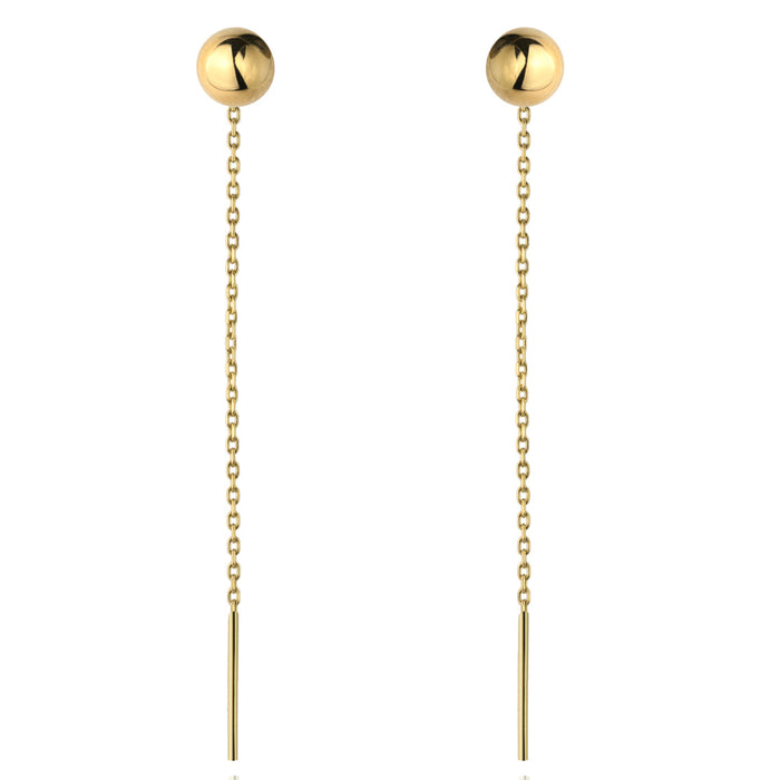 Cercei Aur 14K Prin Tragere cu Biluțe Drepte - Eleganță Simplă