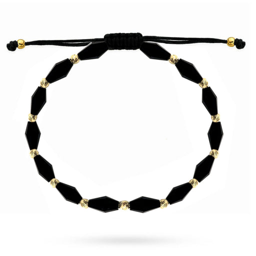 Brățară Aur 14K cu Pietre Negre și Biluțe Diamantate pe Șnur