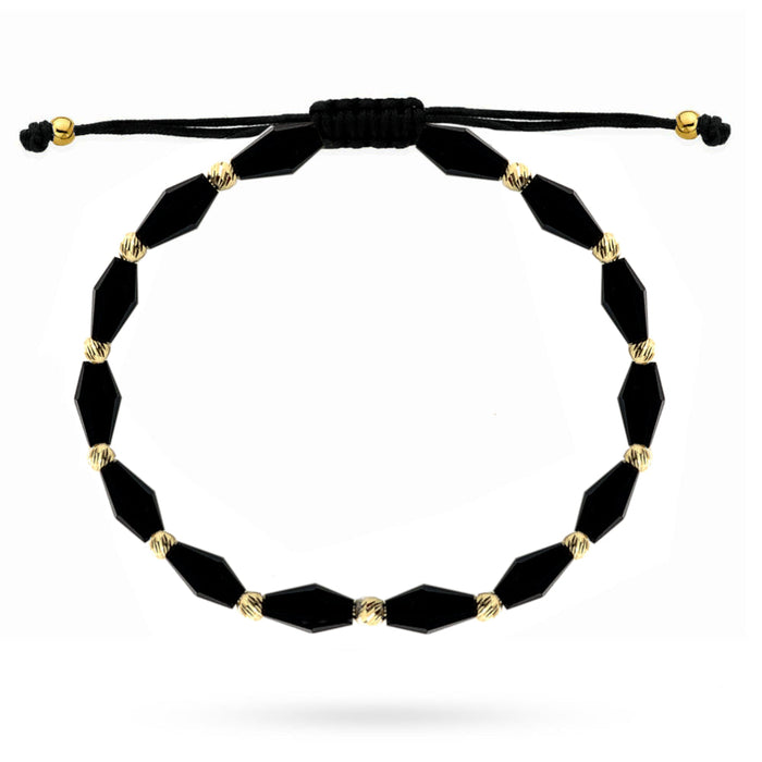 Brățară Aur 14K cu Pietre Negre și Biluțe Diamantate pe Șnur