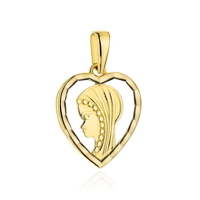 Medalion Aur 14K Fecioara Maria cu Inimă Strălucitoare
