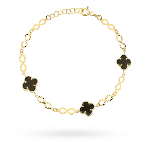 Brățară Aur 14K cu Semn Infinit și Trifoi Negru