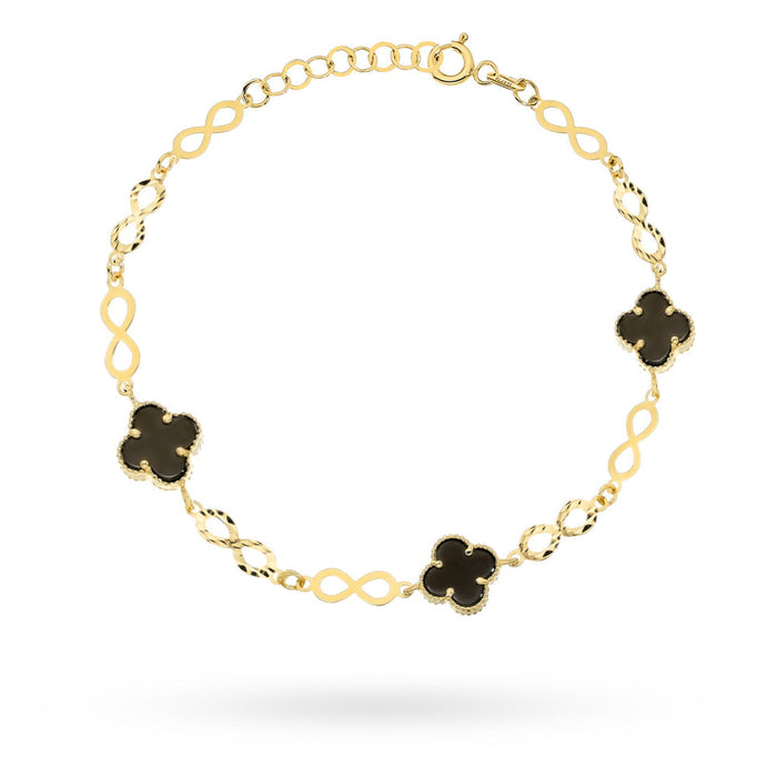 Brățară Aur 14K cu Semn Infinit și Trifoi Negru