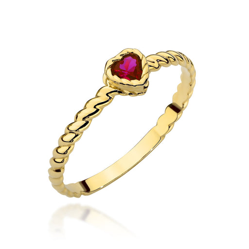 Inel Aur 14K Împletit cu Inimă Rubinie