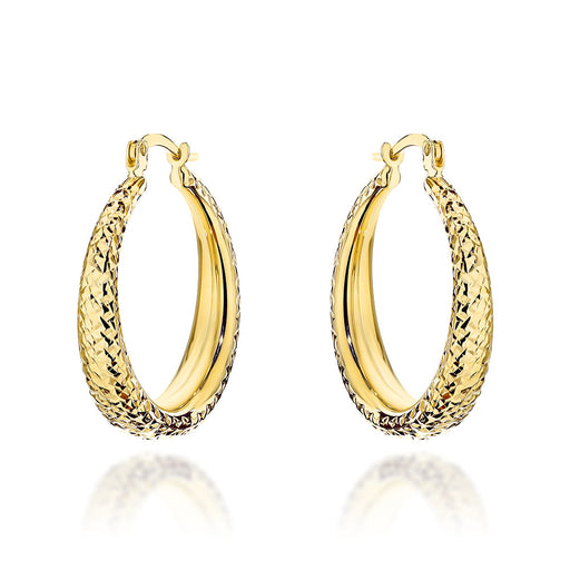 Cercei Aur 14K Rotunzi, Zdobiti cu Model Diamantat